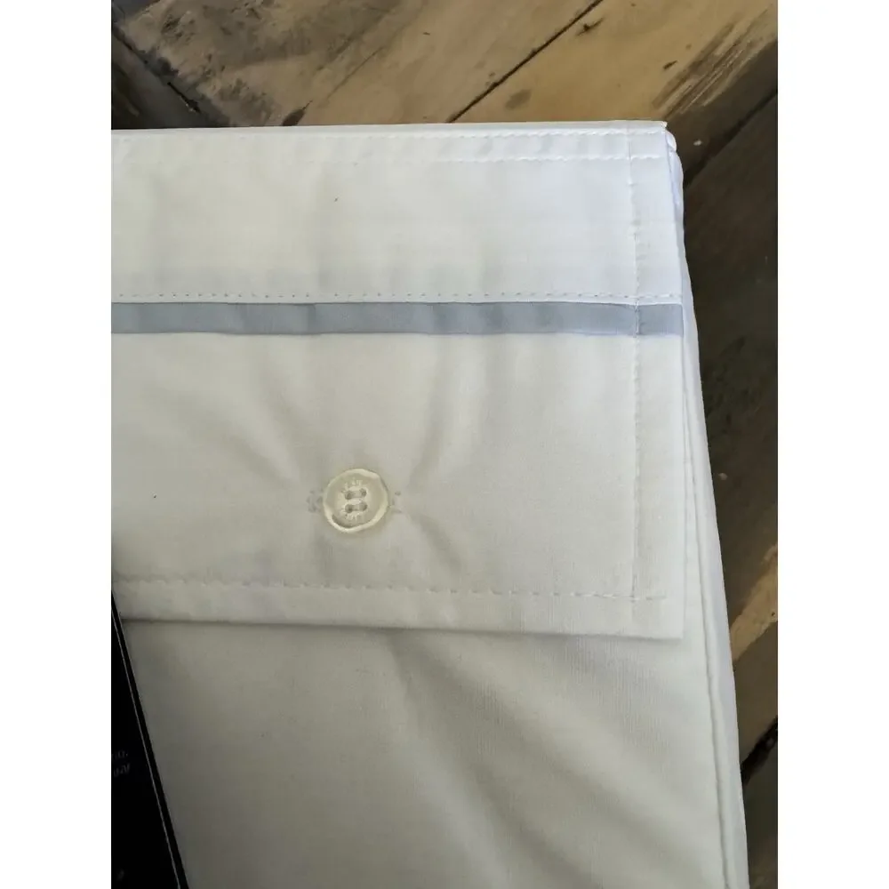 NWT Ralph Lauren Organic Cotton Percale Palmer Queen Flat Sheet White/Sky Blue
